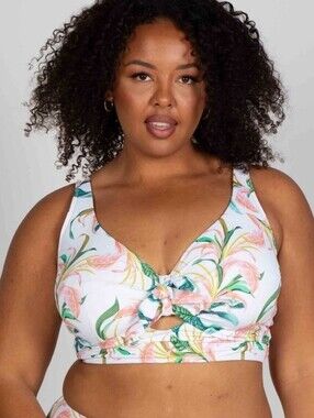 Artesands White Swim Top with Pink & Green Tropical Print 20w